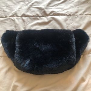Faux Fur Fluffy Black 3 Pocket Fanny Pack
